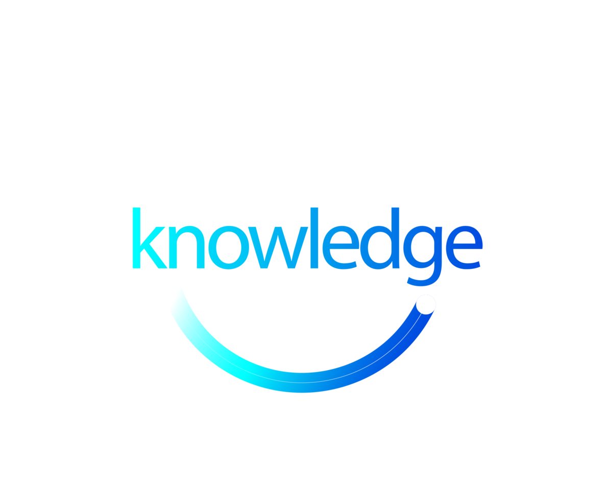 illustrazione della scritta "knowledge" di un colore di azzurro gradiente